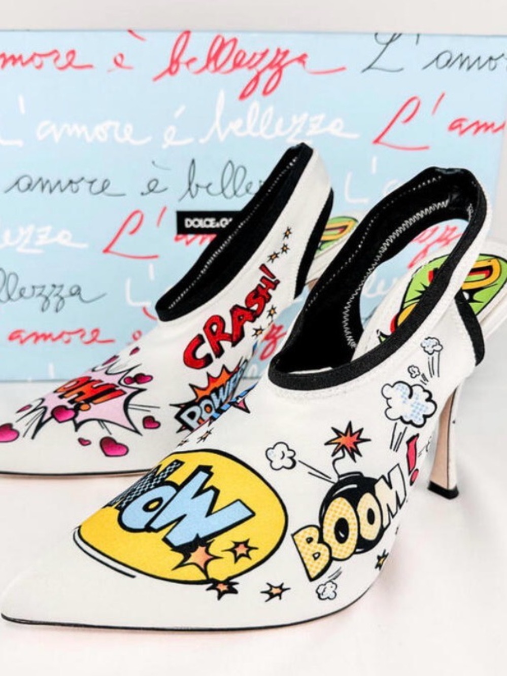 Dolce & Gabbana NWT White Pop-Art Comic Slingback Pumps. Size 39 - Picture 2 of 10